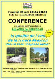 Nos adhérents et sympathisants ont reçu notre invitation pour assister et participer à la conférence sur le thème de la qualité de l'eau. Nous en faisons aussi l'écho ici pour vous tous, sachant que l'entrée est libre et gratuite. Le programme est sur la page en lien, en cliquant ici. Vous y retrouverez aussi l'affiche que nous avons édité. Venez nombreux...